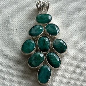 Sterling Silver 925 Multi-Stone Green Emerald Pendant – Statement Jewelry